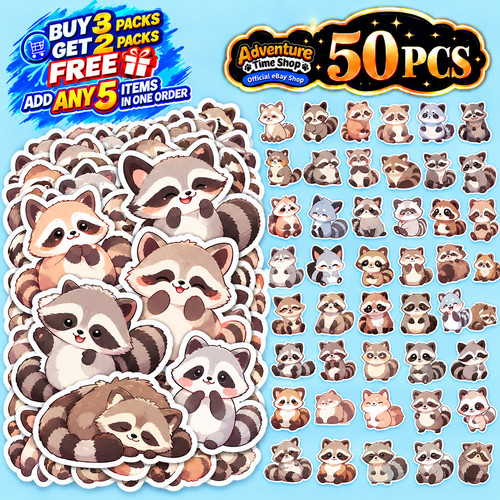 50pcs raccoon stickers kawaii - 50pcs,